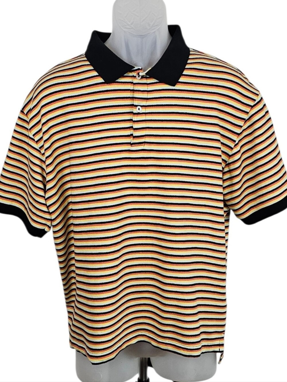 Original Use Polo Shirt Mens Large Striped Cotton Short Sleeve Black Yellow L
